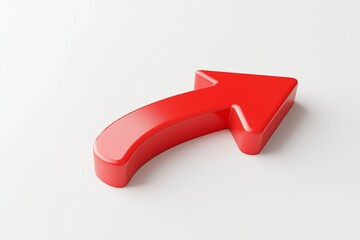 A 3D rendered glossy red arrow with a curved shape pointing upward and to the right