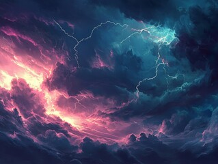 A dark, stormy sky with streaks of lightning illuminating the clouds, symbolizing electric, explosive nature.