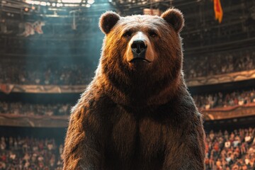 Obraz premium Circus brown bear on speech on the arena 
