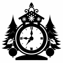 Christmas clock Black silhouette