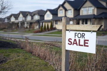 Obraz premium New home in a residential area with a FOR SALE sign upfront.