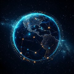 Obraz premium Glowing Digital Globe Representing Global Communication and Connectivity