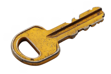 Yellow safe key isolated on transparent background, png file, no background png file