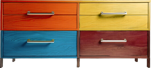 Modern chest of drawers in wood surface different colors isolated