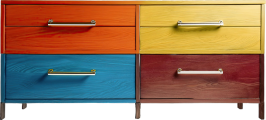 Modern chest of drawers in wood surface different colors isolated