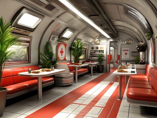 Obraz premium Futuristic Train Dining Car Interior.