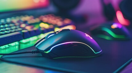 RGB Illuminated Gaming Mouse Close-Up on a Mousepad