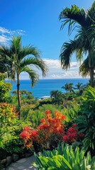 Fototapeta premium Tropical Paradise with Vibrant Palm Trees and Plants