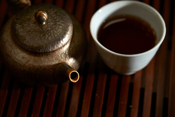 teapot on a table, Silver kettle