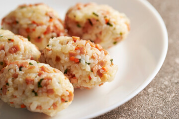 Vegetable rice balls on a plate