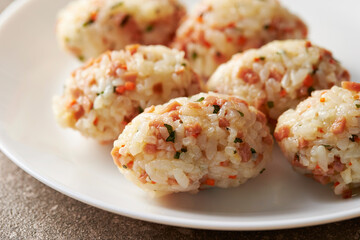 Vegetable rice balls on a plate