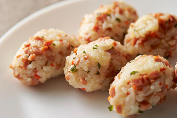 Vegetable rice balls on a plate