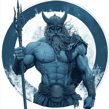  Illustration of the Norse god Tyr with a missing arm, Viking style