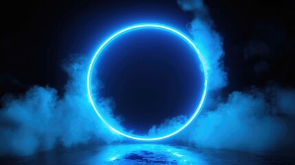 Obraz premium Glowing Blue Neon Ring in Dark Atmosphere
