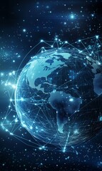 Obraz premium Globe with global connection lines and lights. Worldwide technology concept.