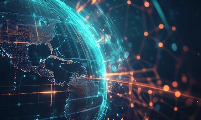 Globe with global connection lines and lights. Worldwide technology concept.