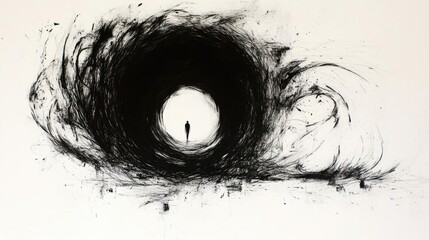 Endless Dark Hole Ink Drawing Concept