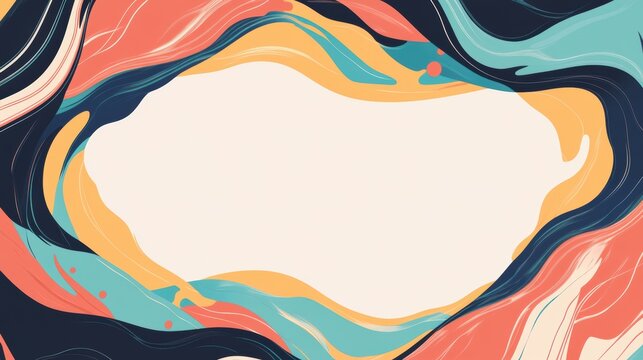 Bold abstract wavy border banner, vibrant colors, large blank center for customizable content, eye-catching design element