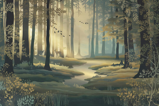 Golden Hour in the Enchanted Forest wallmate 