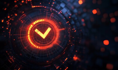 Futuristic technology concept. Technological interface with checked items in checklist. On dark background.