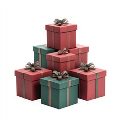 Fototapeta premium Stacked colorful gift boxes, white isolated background