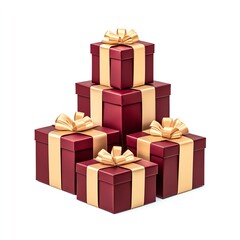 Stacked gift boxes with golden ribbons.