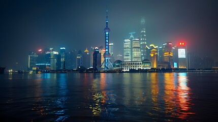 An active port at night, where container ships are loaded under the glow of artificial lights, Illustrating the nocturnal rhythm of global commerce
