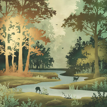 Golden Hour in the Enchanted Forest wallmate 