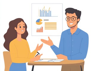 A manager conducting a performance review with an employee, discussing achievements, goals, and areas for improvement.