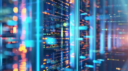 Obraz premium Data Center Servers with Colorful Lights