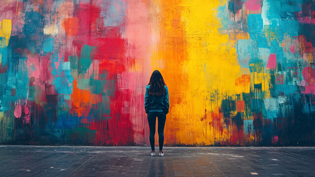 A bold refined graffiti mural adorns the wall