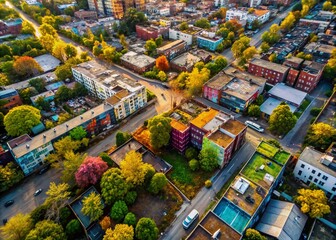 Fototapeta premium Aerial View of Urban Area with Drug Activity Indicators and Surrounding Neighborhoods