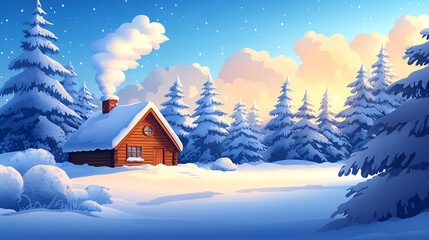 Fototapeta premium Cozy Cabin in a Snowy Winter Wonderland