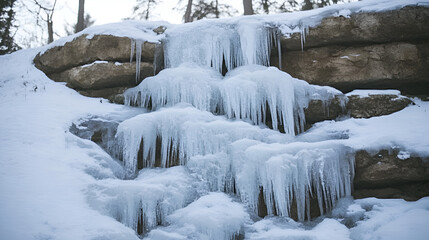 Frozen Waterfall in a Winter Wonderland