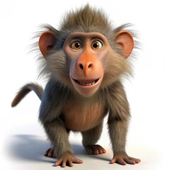 Obraz premium a baboon 3d render cute illustration on white background