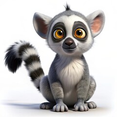 a lemur 3d render cute illustration on white background