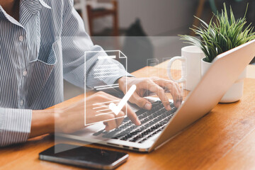 Document management concept, check electronic documents on digital documents on virtual screen...