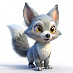 Fototapeta premium a silver fox 3d render cute illustration on white background
