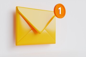 A glossy yellow envelope with an orange 1 notification icon, displayed in a flat, minimal style