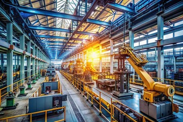Fototapeta premium Automated Manufacturing Process in Urban Exploration: High-Tech Factory Interior and Machinery