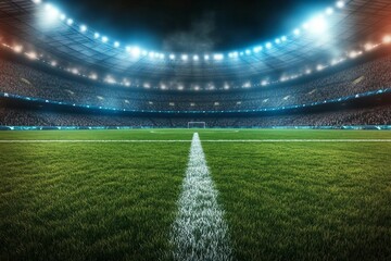 textured soccer game field center, midfield. 3D Illustration.