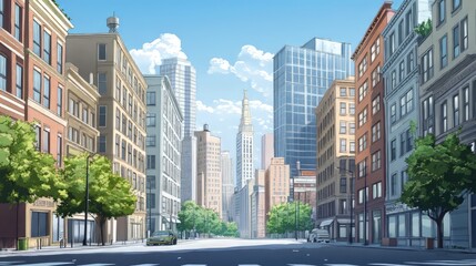 Picture of a quiet city, with a background of tall buildings, clean atmosphere, depicting peace in urban life