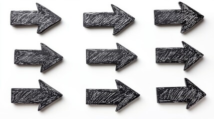 Fototapeta premium Black Wooden Arrows on White Background Direction Choice Concept Symbol