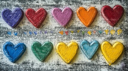 Colorful Wooden Hearts on Distressed White Background