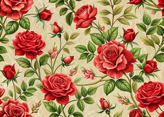 Beautiful Red Rose Pattern Design for Elegant Backgrounds and Textiles