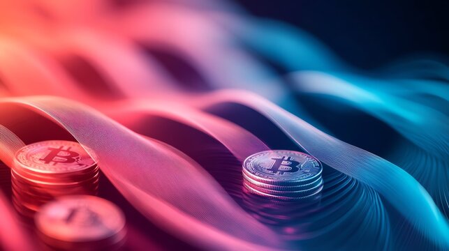 A modern abstract background featuring flowing lines and gradients, with rows of coins highlighted to represent financial concepts. This graphic captures the essence of business and investment