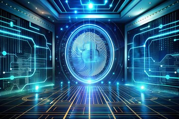 Obraz premium Biometric Access Animation with Fingerprint Scanning in Cyber Security 3D Render for Enhanced Protection and Technology