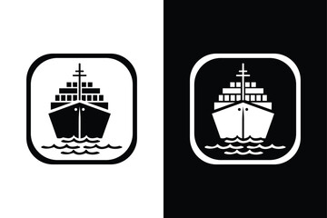 Sail Away Classic Ship Silhouette Icons With Black And White Contrast.