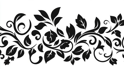 Black and White Floral Swirl Pattern Design   Elegant Nature Art Border