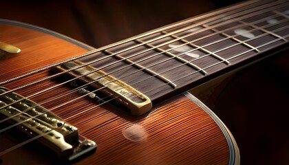 Obraz premium Close-up of a Guitar Neck with Fretboard and Strings view